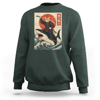 Funny Samurai Cat Riding Shark Sweatshirt Vintage Japanese Ukiyoe