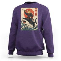 Funny Samurai Cat Riding Shark Sweatshirt Vintage Japanese Ukiyoe
