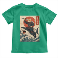 Funny Samurai Cat Riding Shark Toddler T Shirt Vintage Japanese Ukiyoe