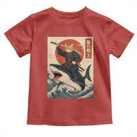 Funny Samurai Cat Riding Shark Toddler T Shirt Vintage Japanese Ukiyoe