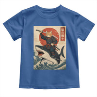 Funny Samurai Cat Riding Shark Toddler T Shirt Vintage Japanese Ukiyoe