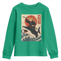 Funny Samurai Cat Riding Shark Youth Sweatshirt Vintage Japanese Ukiyoe