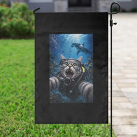 Funny Scuba Diving Cat Selfie With Hammerhead Shark Garden Flag