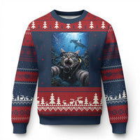 Funny Scuba Diving Cat Selfie With Hammerhead Shark Ugly Christmas Sweater