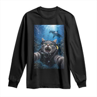 Funny Scuba Diving Cat Selfie With Hammerhead Shark Long Sleeve Shirt