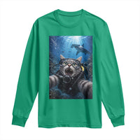 Funny Scuba Diving Cat Selfie With Hammerhead Shark Long Sleeve Shirt