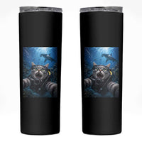 Funny Scuba Diving Cat Selfie With Hammerhead Shark Skinny Tumbler