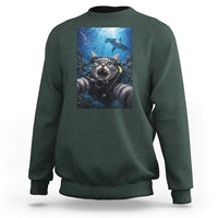 Funny Scuba Diving Cat Selfie With Hammerhead Shark Sweatshirt