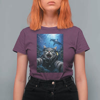 Funny Scuba Diving Cat Selfie With Hammerhead Shark T Shirt For Women