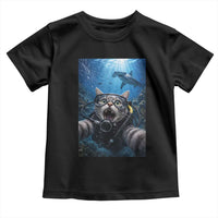 Funny Scuba Diving Cat Selfie With Hammerhead Shark Toddler T Shirt
