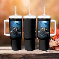 Funny Scuba Diving Cat Selfie With Hammerhead Shark Tumbler With Handle