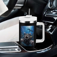 Funny Scuba Diving Cat Selfie With Hammerhead Shark Tumbler With Handle