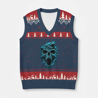 Vintage Great White Shark Skull V-Neck Knit Sweater Vest Deep Sea Horror Art