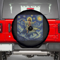 Funny Christian Jesus Riding Hammerhead Shark Spare Tire Cover Starry Night Inspired Art