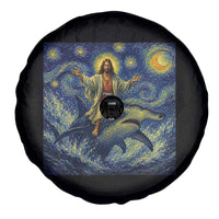 Funny Christian Jesus Riding Hammerhead Shark Spare Tire Cover Starry Night Inspired Art