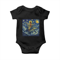 Funny Christian Jesus Riding Hammerhead Shark Baby Onesie Starry Night Inspired Art