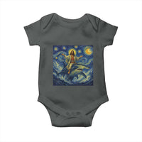 Funny Christian Jesus Riding Hammerhead Shark Baby Onesie Starry Night Inspired Art