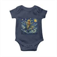 Funny Christian Jesus Riding Hammerhead Shark Baby Onesie Starry Night Inspired Art