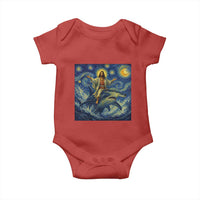 Funny Christian Jesus Riding Hammerhead Shark Baby Onesie Starry Night Inspired Art