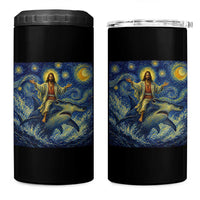 Funny Christian Jesus Riding Hammerhead Shark 4 in 1 Can Cooler Tumbler Starry Night Inspired Art