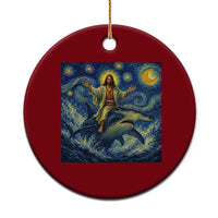 Funny Christian Jesus Riding Hammerhead Shark Ceramic Ornament Starry Night Inspired Art