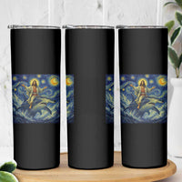 Funny Christian Jesus Riding Hammerhead Shark Skinny Tumbler Starry Night Inspired Art
