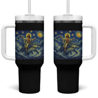 Funny Christian Jesus Riding Hammerhead Shark Tumbler With Handle Starry Night Inspired Art