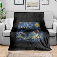 Funny Cat Biting Shark Starry Night Inspired Art Throw Blanket
