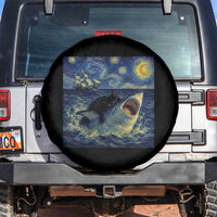Funny Cat Biting Shark Starry Night Inspired Art Spare Tire Cover