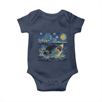 Funny Cat Biting Shark Starry Night Inspired Art Baby Onesie