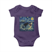 Funny Cat Biting Shark Starry Night Inspired Art Baby Onesie