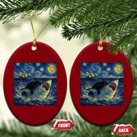 Funny Cat Biting Shark Starry Night Inspired Art Ceramic Ornament