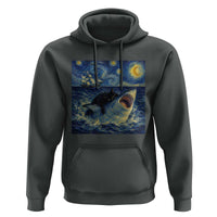 Funny Cat Biting Shark Starry Night Inspired Art Hoodie