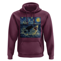 Funny Cat Biting Shark Starry Night Inspired Art Hoodie