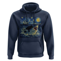 Funny Cat Biting Shark Starry Night Inspired Art Hoodie