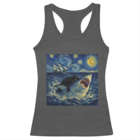 Funny Cat Biting Shark Starry Night Inspired Art Racerback Tank Top