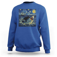 Funny Cat Biting Shark Starry Night Inspired Art Sweatshirt