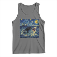 Funny Cat Biting Shark Starry Night Inspired Art Tank Top