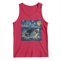 Funny Cat Biting Shark Starry Night Inspired Art Tank Top