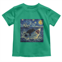 Funny Cat Biting Shark Starry Night Inspired Art Toddler T Shirt