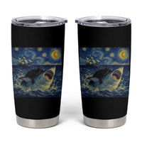 Funny Cat Biting Shark Starry Night Inspired Art Tumbler Cup