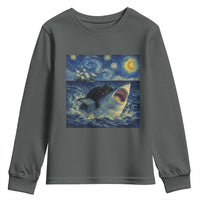 Funny Cat Biting Shark Starry Night Inspired Art Youth Sweatshirt