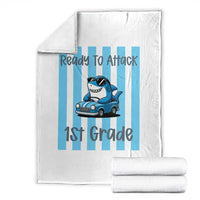 Ready To Attack 1st Grade Throw Blanket Funny Shark Driving Car Back To School
