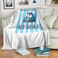 Ready To Attack 1st Grade Throw Blanket Funny Shark Driving Car Back To School