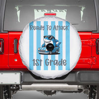 Ready To Attack 1st Grade Spare Tire Cover Funny Shark Driving Car Back To School