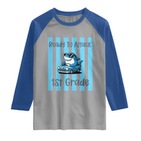 Ready To Attack 1st Grade Raglan Shirt Funny Shark Driving Car Back To School