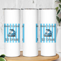 Ready To Attack 1st Grade Skinny Tumbler Funny Shark Driving Car Back To School