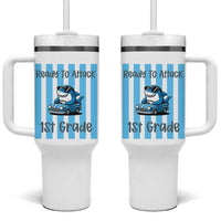 Ready To Attack 1st Grade Tumbler With Handle Funny Shark Driving Car Back To School