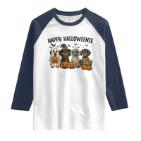 Funny Halloween Dachshund Raglan Shirt Happy Halloweenie - Wonder Print Shop