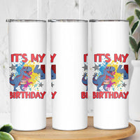 Dino Spider Its My 4th Birthday Skinny Tumbler Dinosaur Gift For Boys
